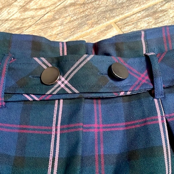 TOPSHOP Checkered Cropped Trousers High Rise Women’s 6 Navy Belted Plaid modern - Picture 7 of 12